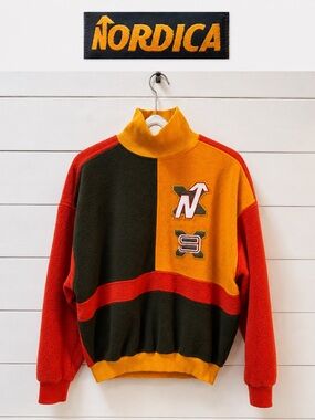 NORDICA Orange Red Yellow Colorblock Fleece Pullover Size L